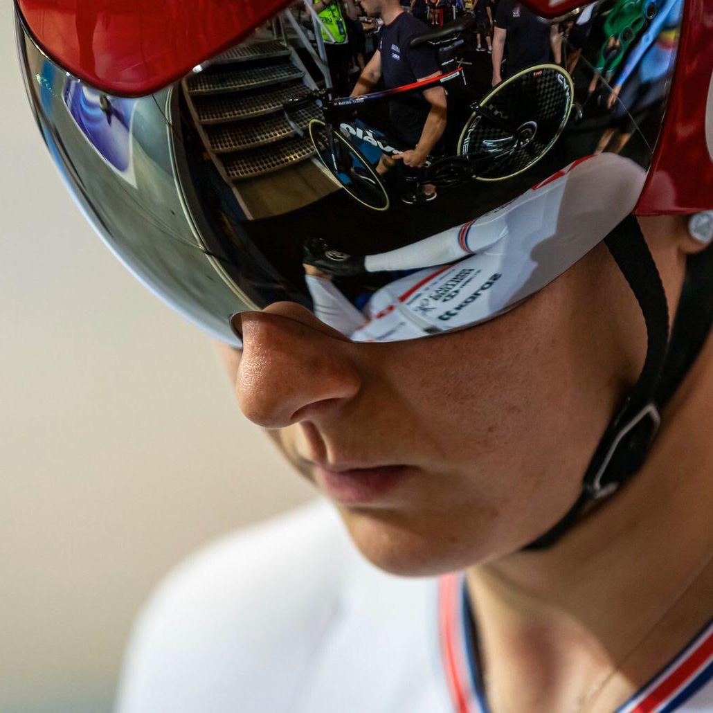 kat marchant in helmet during a race
