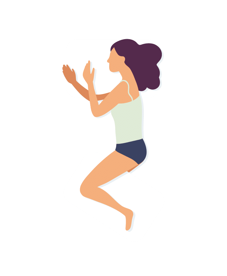 avatar of woman sleeping on her side with good sleep posture and a pillow between her legs