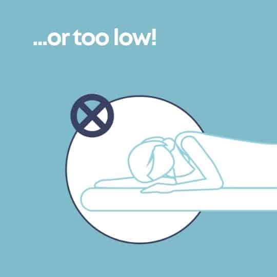 graphic showing a sleeping woman on a low pillow and saying 'or too low'